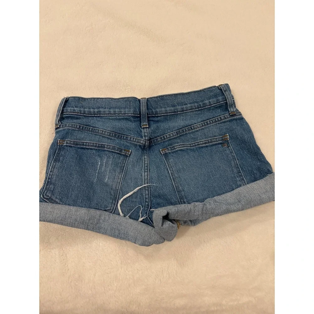 Madewell High Rise Denim Shorts Medium Wash Distressed Rolled Hem Size 28